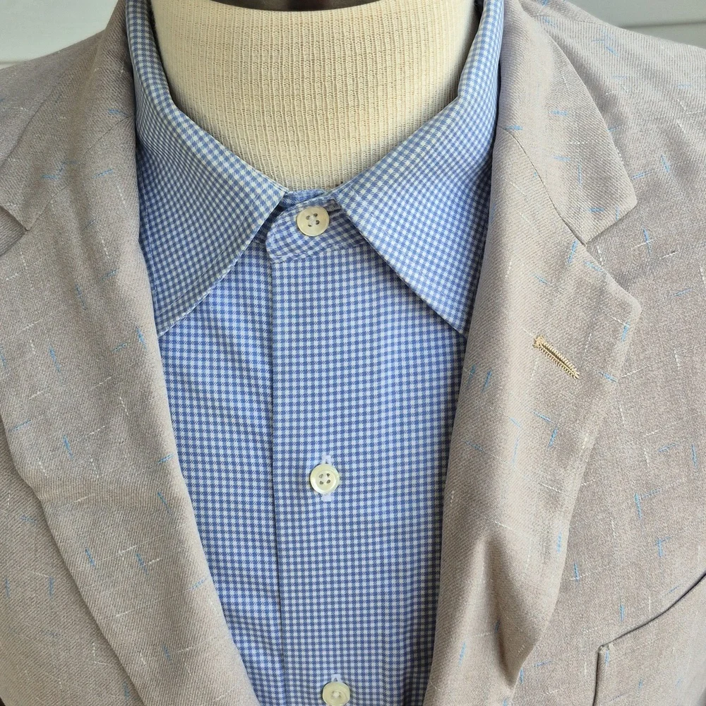 1950S PS Northcool Beige Blue White Flecked Weave‎ 39 R Mens Sport Coat VTG RARE